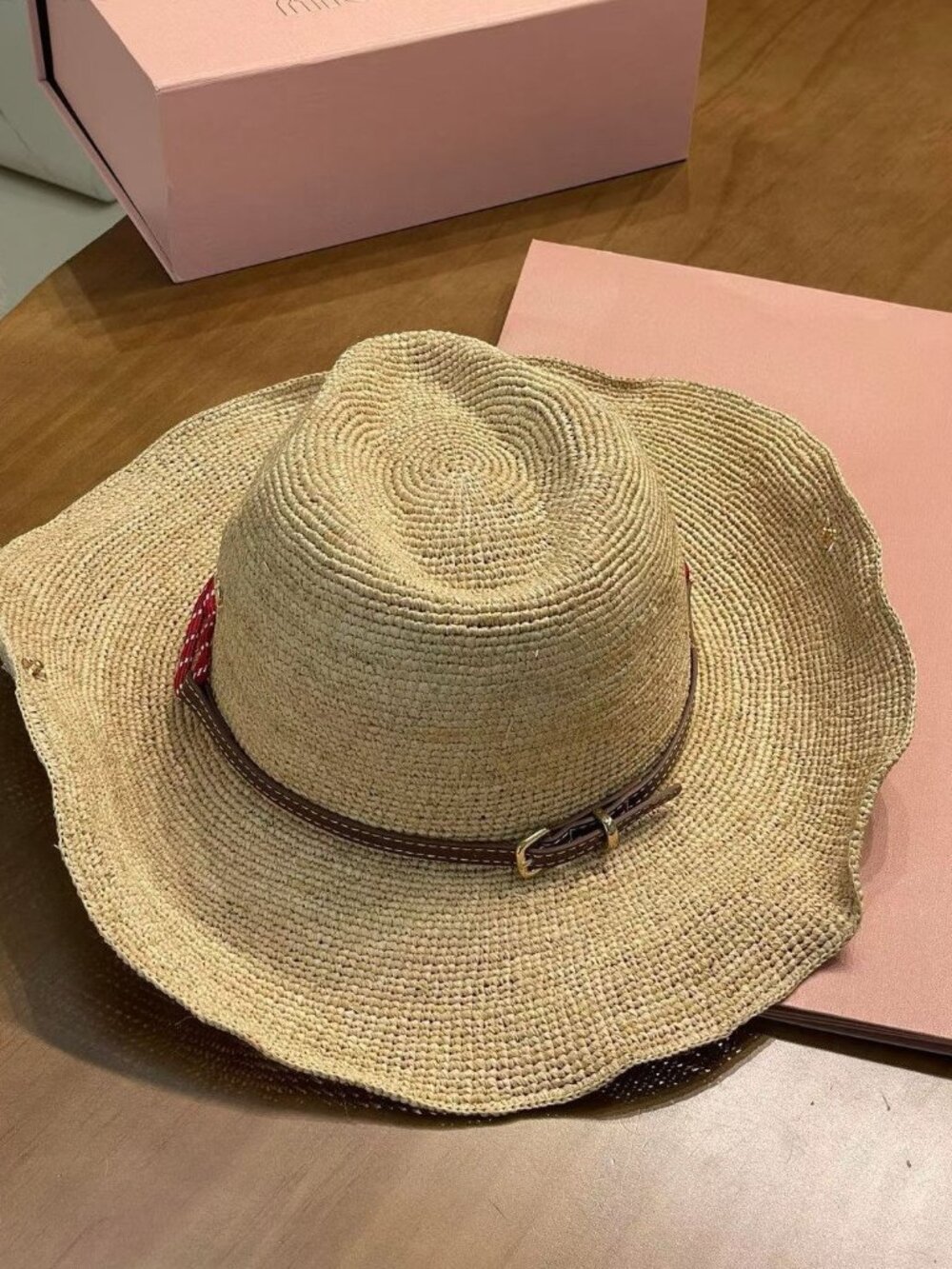 Miu Miu Natural Straw Sun Hat with Red Rope Band - Picture 3 of 8
